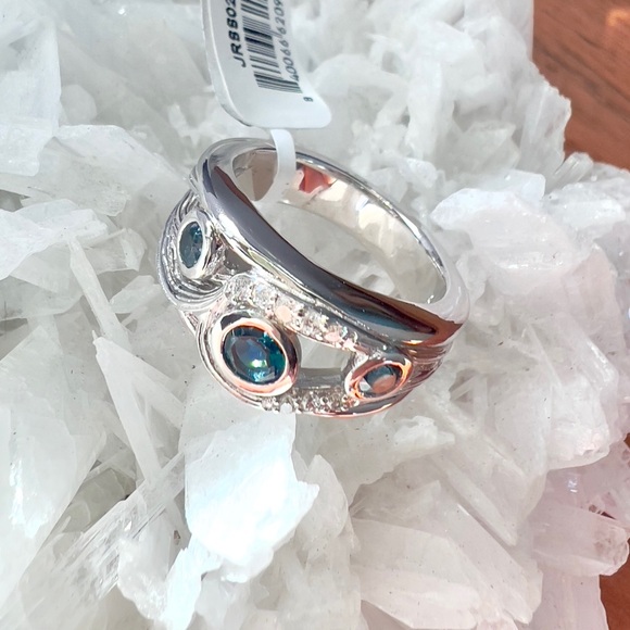 NWT Judith Ripka Fine Jewelry Santorini London Blue Topaz & Diamond Band Ring 6 - Picture 4 of 15